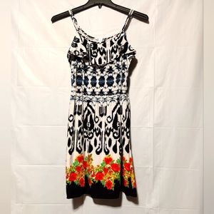 Lovely Sundress Junior Size XXL, Spaghetti Strap Black & White with Red Floral
